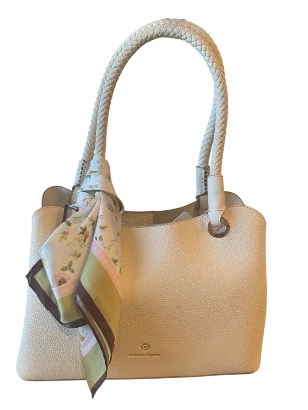 Nanette Lepore Cream Textured Tote with Scarf Accent - Picture 3 of 13